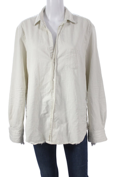 Frank & Eileen Women White Collared Long Sleeve Button-Up Basic Top Size L