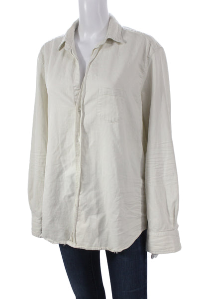 Frank & Eileen Women White Collared Long Sleeve Button-Up Basic Top Size L
