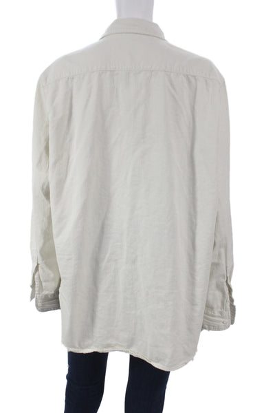 Frank & Eileen Women White Collared Long Sleeve Button-Up Basic Top Size L