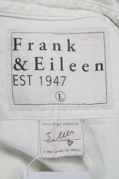 Frank & Eileen Women White Collared Long Sleeve Button-Up Basic Top Size L
