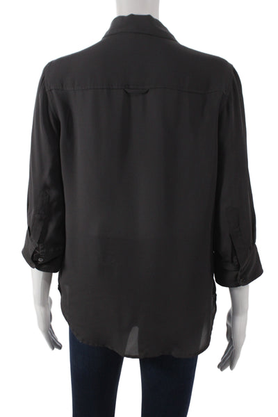 L'Agence Women Black Silk Collared Long Sleeve Button Up Blouse Size S