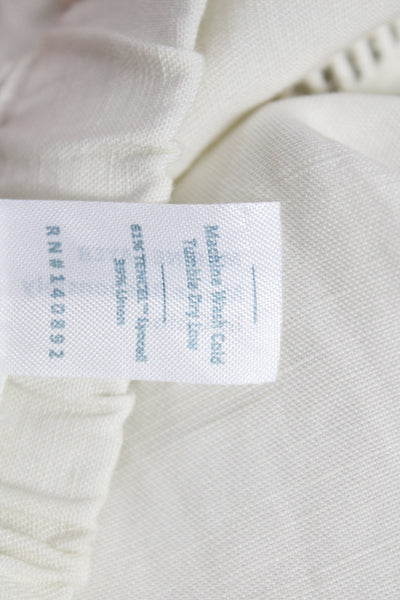 Marine Layer Womens White V Neck Boho Short Sleeve Tencel Linen Blouse Size M