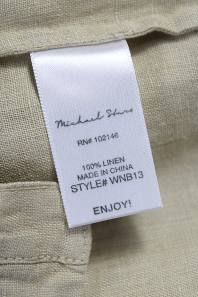 Michael Stars Women Beige Linen Collared Short Sleeve Button Up Blouse Size S