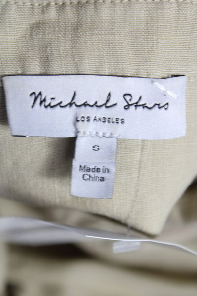 Michael Stars Women Beige Linen Collared Short Sleeve Button Up Blouse Size S