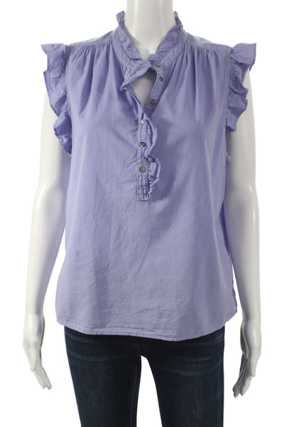 Xirena Womens Purple High Neck Sleeveless Button Up Cotton Blouse Size M