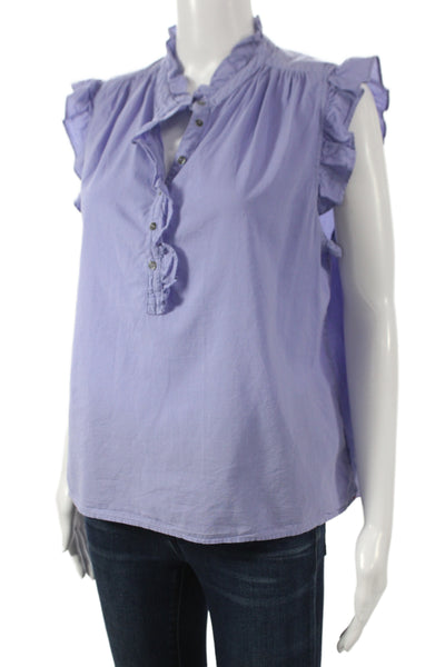 Xirena Womens Purple High Neck Sleeveless Button Up Cotton Blouse Size M