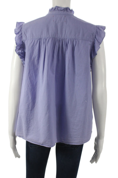 Xirena Womens Purple High Neck Sleeveless Button Up Cotton Blouse Size M