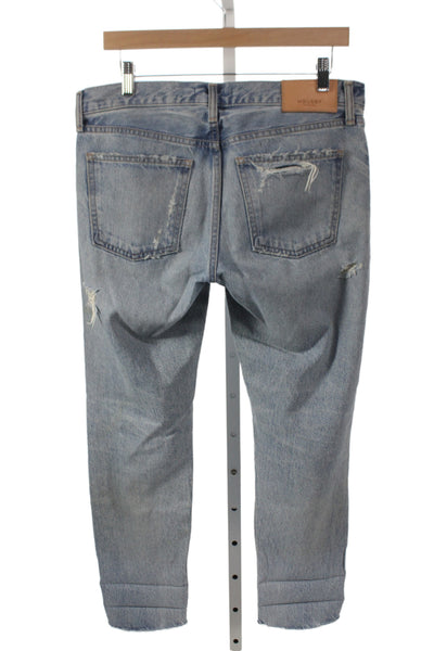Moussy Women Light Blue Boyfriend Skinny Jeans Mid Rise Button Size 28