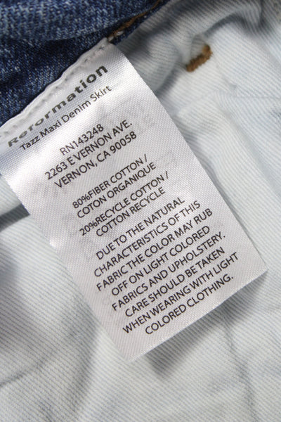 Reformation Womens Maxi Skirt Dark Blue Organic Cotton Blend Size 29