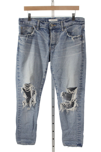 Moussy Unisex Light Blue Cropped Straight Jeans Mid Rise 100% Cotton Size 29