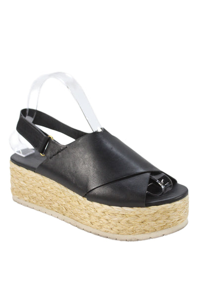 Vince Womens Leather Crisscross Espadrille Platform Heels Shoes Black Size 7M