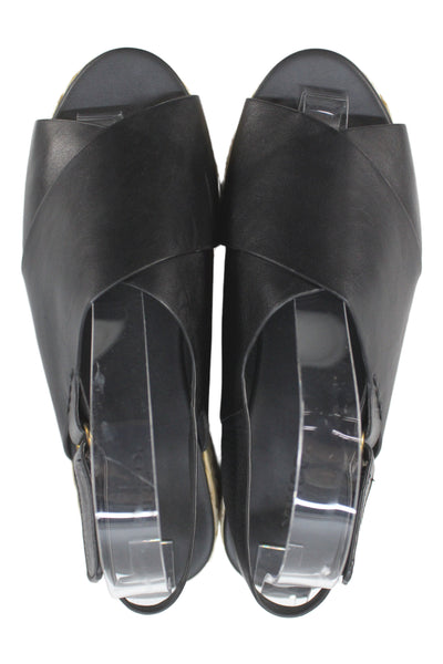 Vince Womens Leather Crisscross Espadrille Platform Heels Shoes Black Size 7M