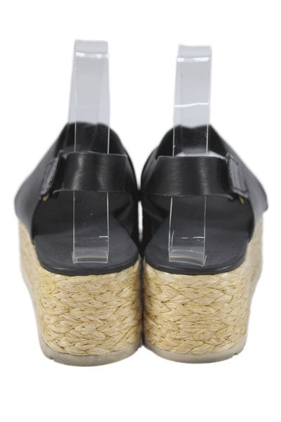 Vince Womens Leather Crisscross Espadrille Platform Heels Shoes Black Size 7M