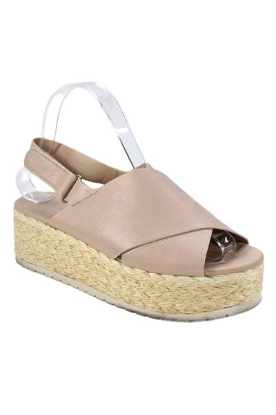 Vince Womens Leather Crisscross Espadrille Platform Heels Shoes Brown Size 7M