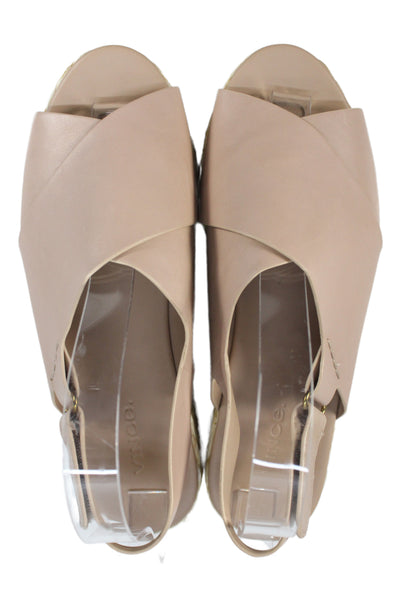 Vince Womens Leather Crisscross Espadrille Platform Heels Shoes Brown Size 7M