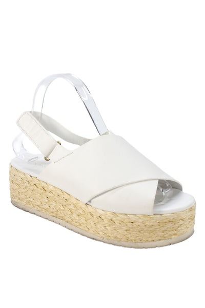 Vince Womens Leather Crisscross Espadrille Platform Heels Shoes White Size 7M