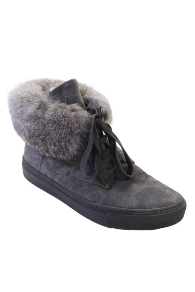 Vince Womens Suede Lace Up High Top Sneakers Gray Size 8