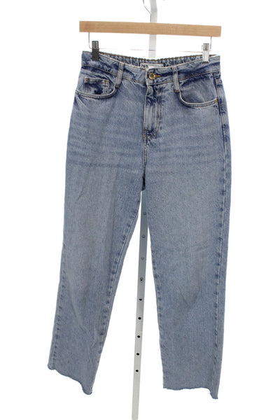 Zara Women Mom Straight Cropped Jeans Light Blue High Rise Inseam 26 Size 4