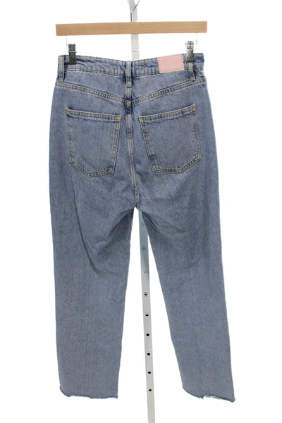 Zara Women Mom Straight Cropped Jeans Light Blue High Rise Inseam 26 Size 4