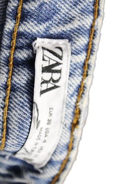 Zara Women Mom Straight Cropped Jeans Light Blue High Rise Inseam 26 Size 4