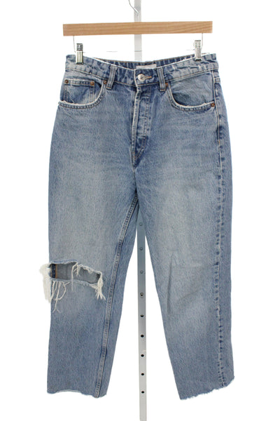 Zara Unisex Cropped Straight Light Blue Jeans 100% Cotton High Rise Size 6