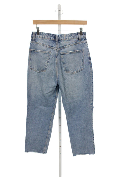 Zara Women Mom Straight Cropped Jeans Light Blue High Rise Inseam 26 Size 4