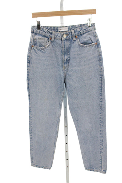 Zara Womens Light Blue Mom Tapered High Rise Stretch Jeans Size 6