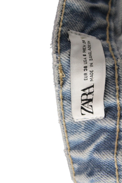 Zara Unisex Cropped Straight Light Blue Jeans 100% Cotton High Rise Size 6