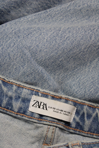 Zara Womens Light Blue Mom Tapered High Rise Stretch Jeans Size 6