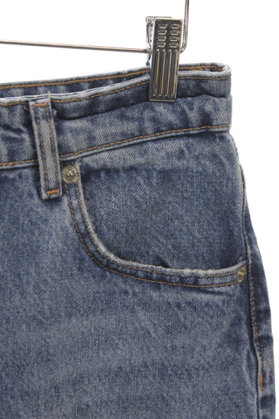 Zara Unisex Cropped Straight Jeans Blue High Rise Cotton Button Size 6