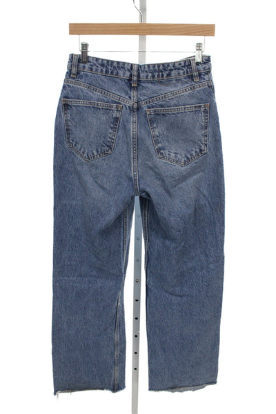 Zara Unisex Cropped Straight Jeans Blue High Rise Cotton Button Size 6