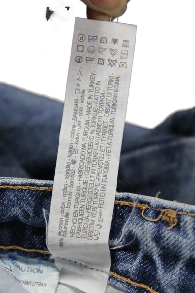 Zara Unisex Cropped Straight Jeans Blue High Rise Cotton Button Size 6