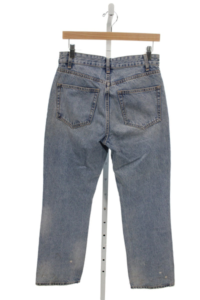 Zara Women Boyfriend Mom Jeans Blue High Rise Cotton 28 Inseam Size 6