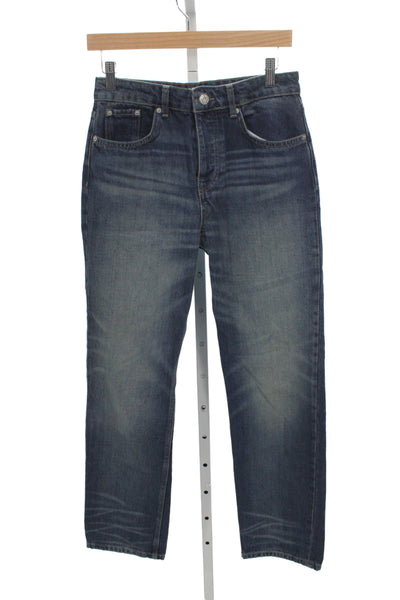 Zara Unisex Straight Cropped Dark Blue High Rise Jeans Size 4