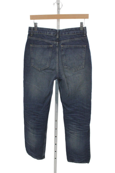 Zara Unisex Straight Cropped Dark Blue High Rise Jeans Size 4