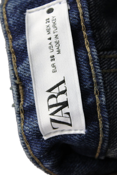 Zara Unisex Straight Cropped Dark Blue High Rise Jeans Size 4