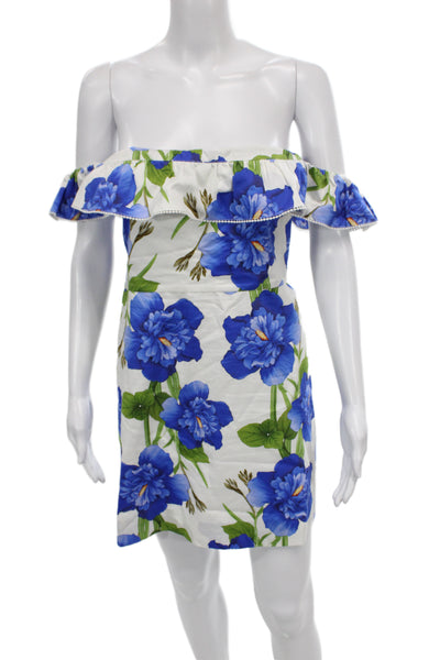 Borgo De Nor Women Sundress Mini Blue Floral Cotton Zip Size 12