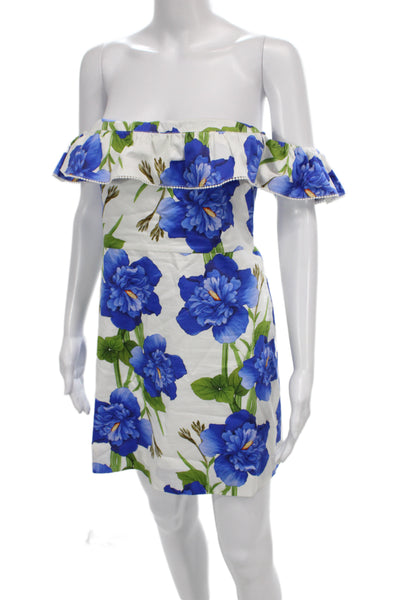 Borgo De Nor Women Sundress Mini Blue Floral Cotton Zip Size 12