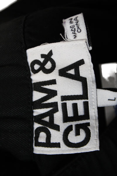 Pam & Gela Unisex Black Cargo Jogger Pants Buckle 100% Lyocell Size L