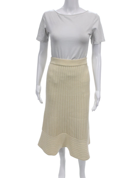 Jonathan Simkhai Womens Beige Striped A-Line Flare Long Skirt Size L