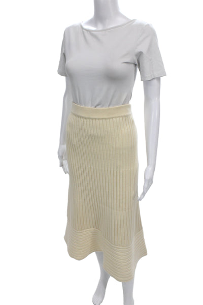 Jonathan Simkhai Womens Beige Striped A-Line Flare Long Skirt Size L