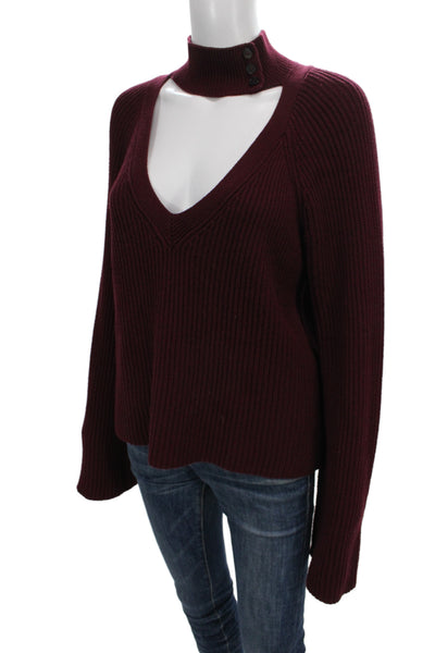 Intermix Unisex V-Neck Red Pullover Button Long Sleeve Size L