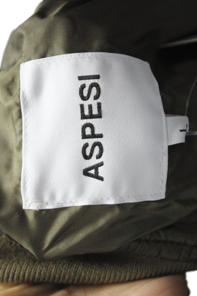 Aspesi Mens Bomber Jacket Green High Neck Button Polyester Size S