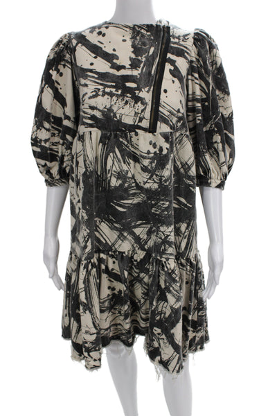 Little Creative Factory Women Swing Silk Mini Dress 3/4 Sleeve Beige Size S