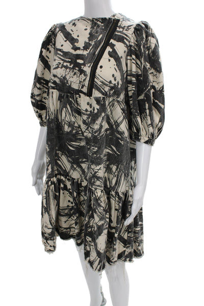 Little Creative Factory Women Swing Silk Mini Dress 3/4 Sleeve Beige Size S