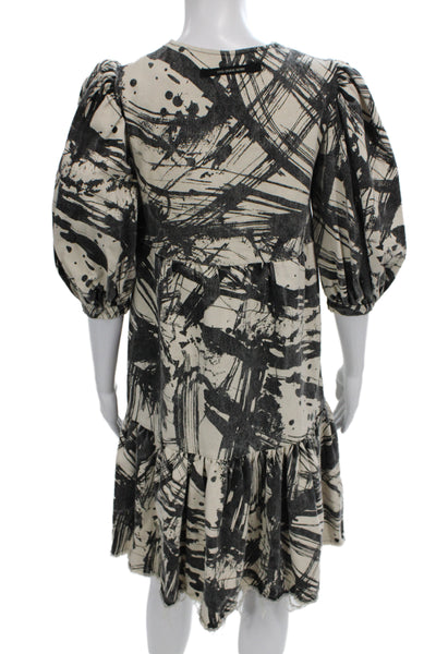 Little Creative Factory Women Swing Silk Mini Dress 3/4 Sleeve Beige Size S