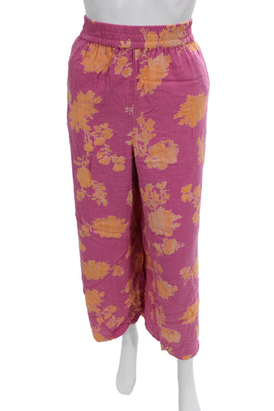 Z Supply Womens Cropped Floral Pink Cotton Pants Size XL
