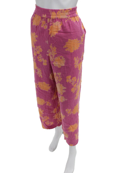 Z Supply Womens Cropped Floral Pink Cotton Pants Size XL