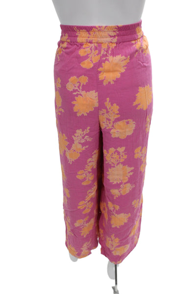 Z Supply Womens Cropped Floral Pink Cotton Pants Size XL