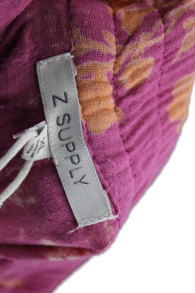 Z Supply Womens Cropped Floral Pink Cotton Pants Size XL